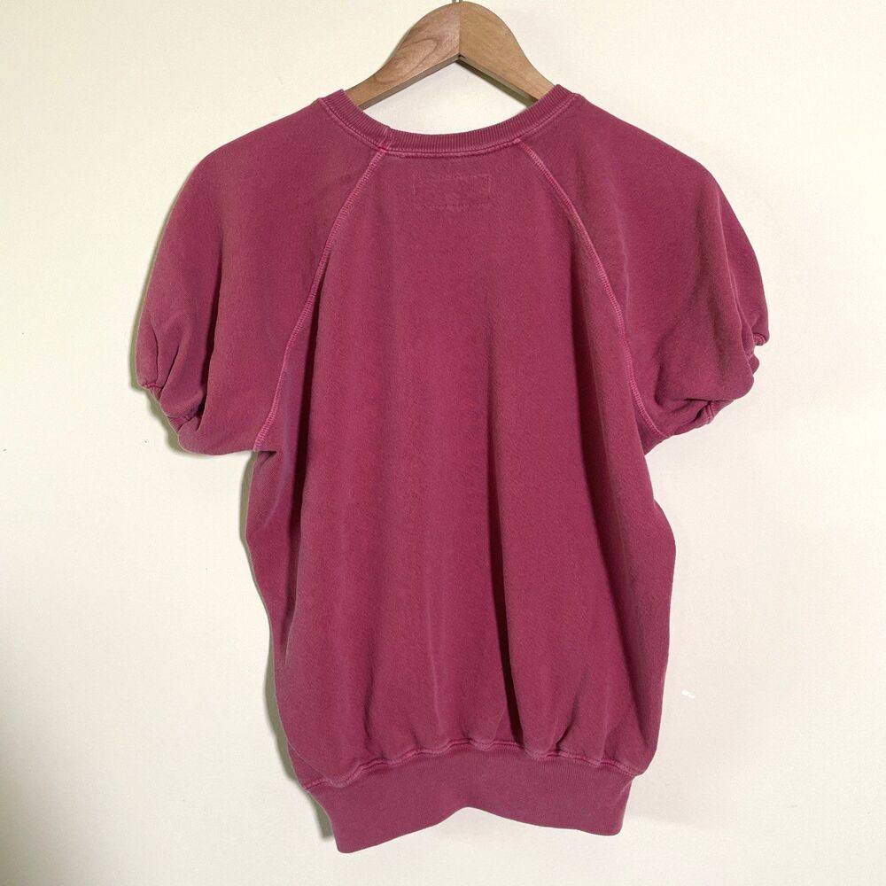 The Great Women's Puff Sleeve Sweater XS Plum Short Sleeve Disstred Look Cotton - Picture 2 of 8